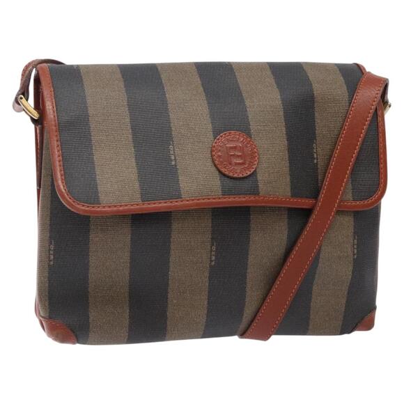 FENDI Pecan Canvas Shoulder Bag Black Brown - Picture 1 of 13
